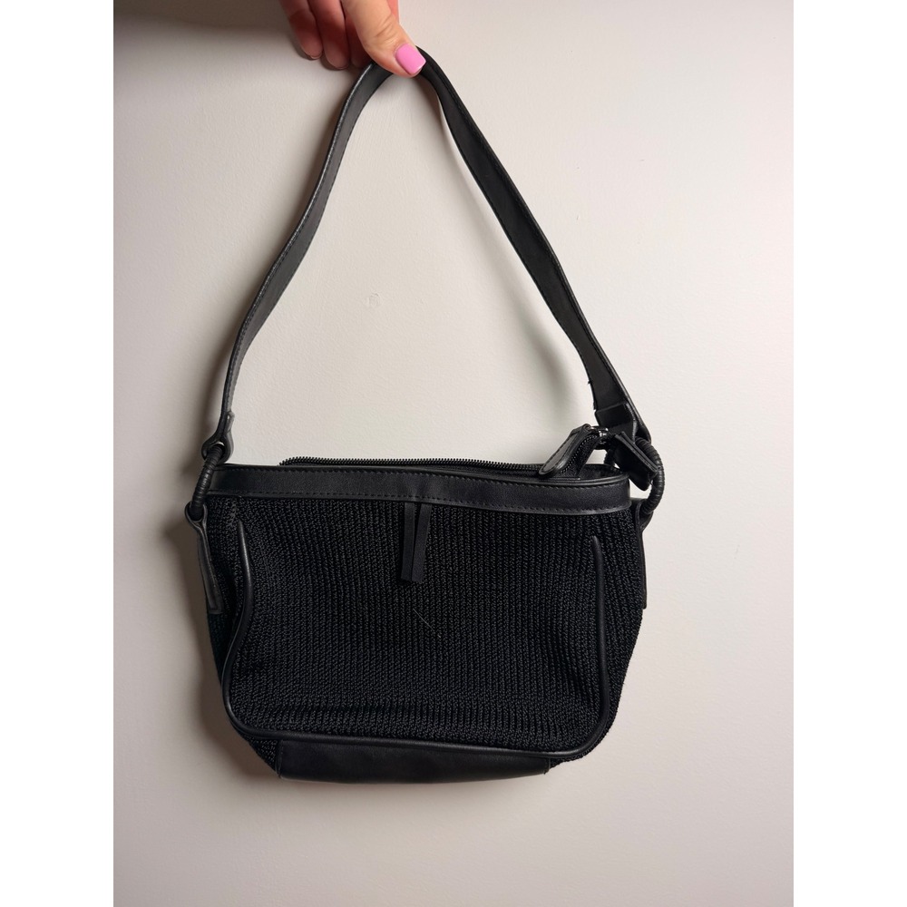 Villager Shoulder Bag Women Small Black Excellent Knit Faux Leather Minimalist